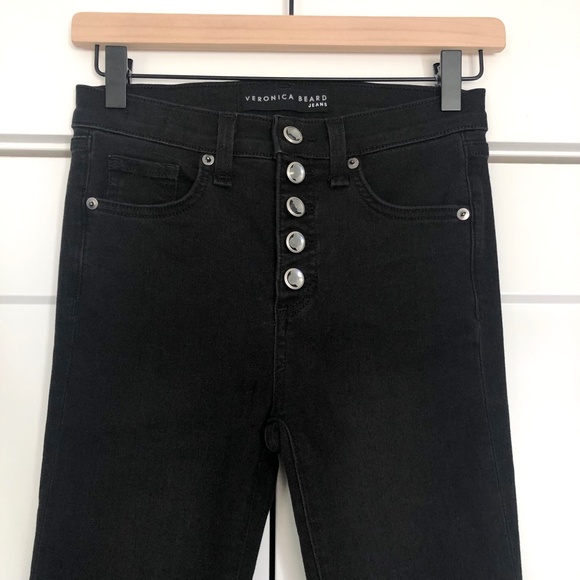 ❤️ Veronica Beard Debbie 10" Skinny Jeans Coal Rhinestone Buttons Black Size 25 - Picture 7 of 15